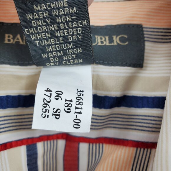 Banana Republic Orange and Red Striped Men's Collared Dress Shirt XL 17 - 17.5 - Picture 4 of 8